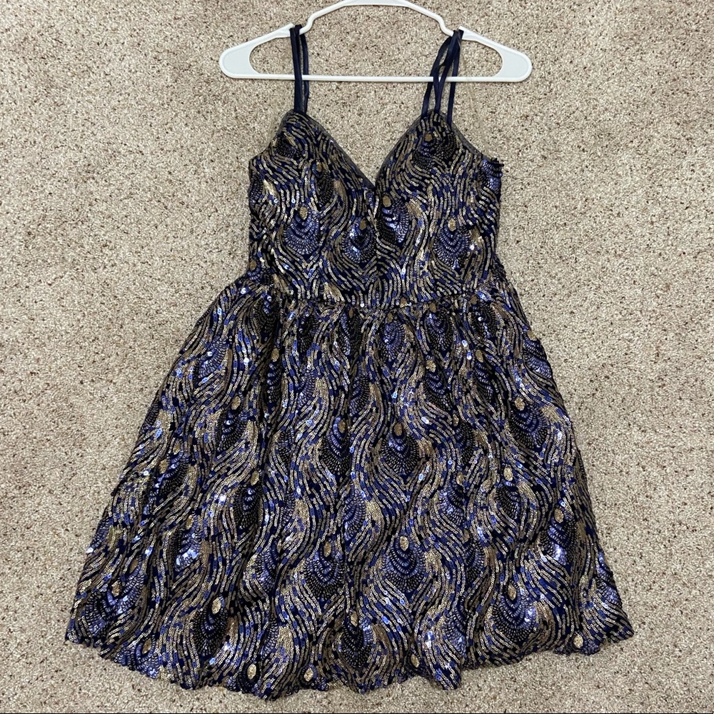 Gold and Navy Blue Sequin Dress